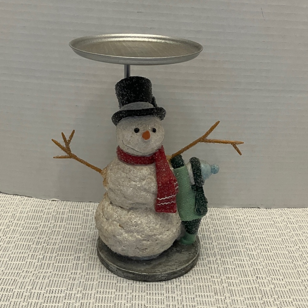 Festive Snowman Candle Holder with Red Scarf